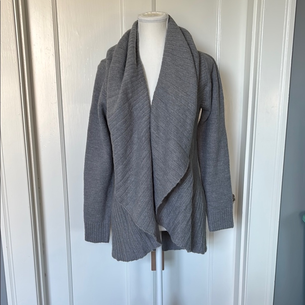 Gray Open-Front Cardigan with Shawl Collar